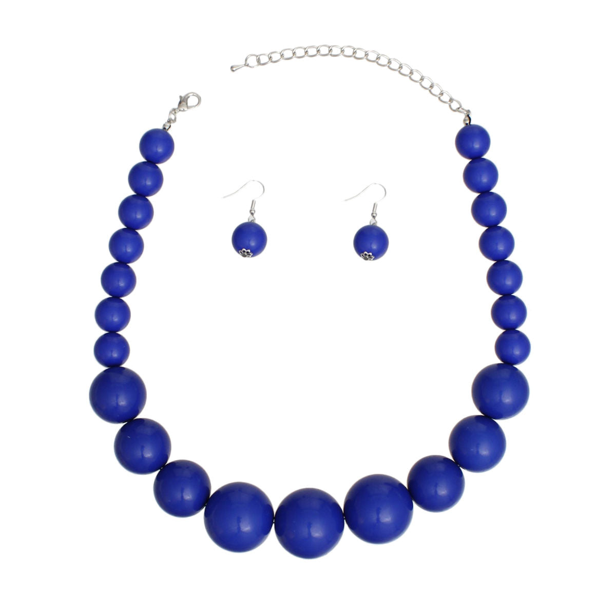 Beaded Royal Blue Ball Bead Graduated Necklace