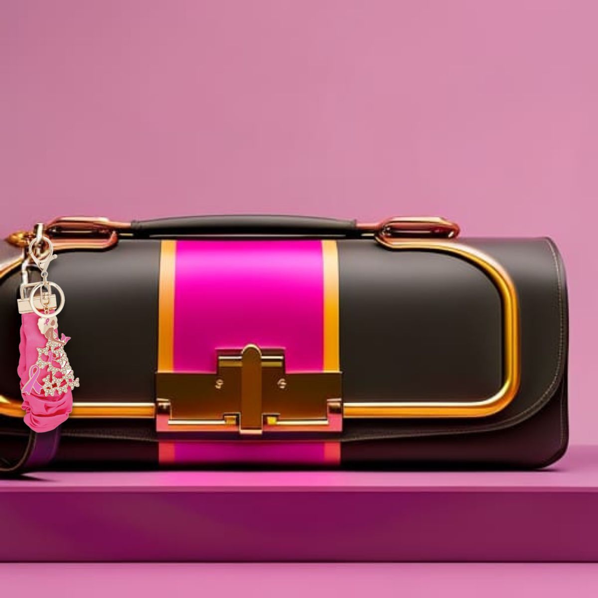 Breast Cancer Gold Pink Wristlet Butterfly Keychain