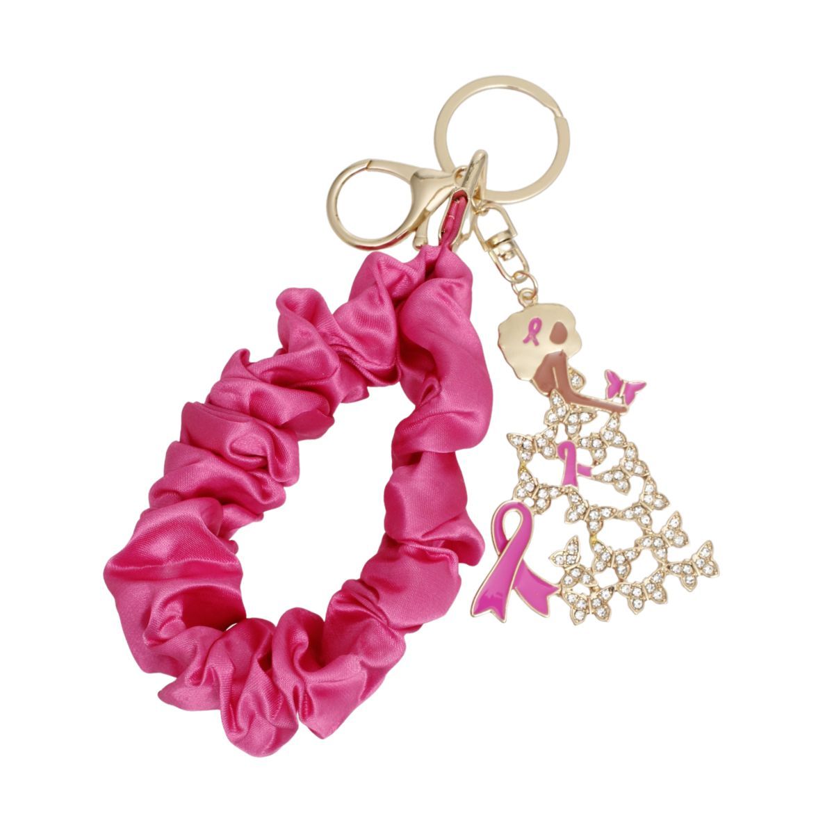 Breast Cancer Gold Pink Wristlet Butterfly Keychain