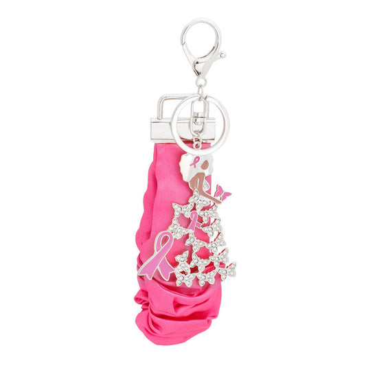 Breast Cancer Silver Pink Wristlet Butterfly Keychain