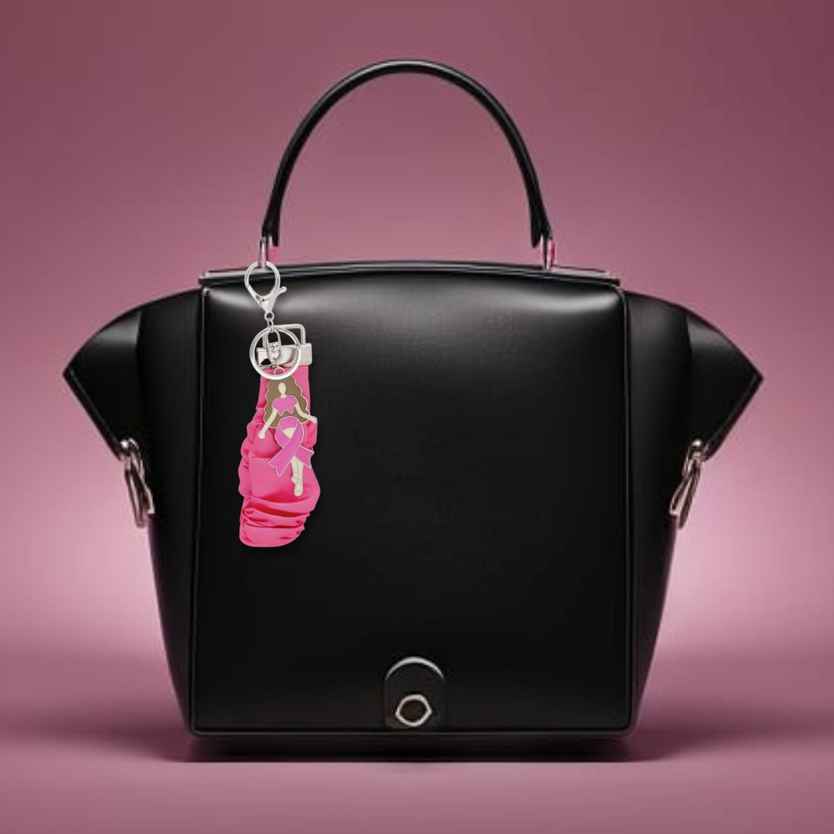 Breast Cancer Silver Pink Wristlet Woman Keychain