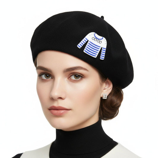 Brooch Hair Clip White Blue Stripe COCO Shirt Pin