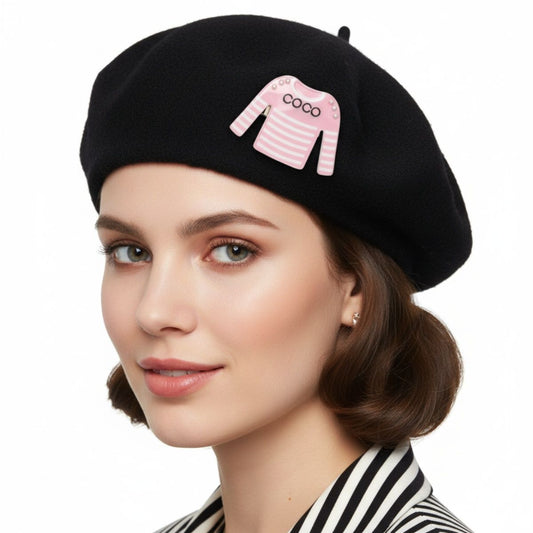 Brooch Hair Clip Pink White Stripe COCO Shirt Pin