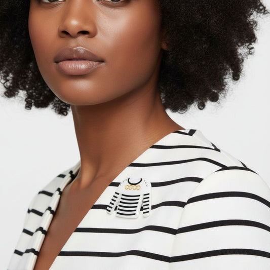 Brooch Hair Clip White Black Stripe COCO Shirt Pin