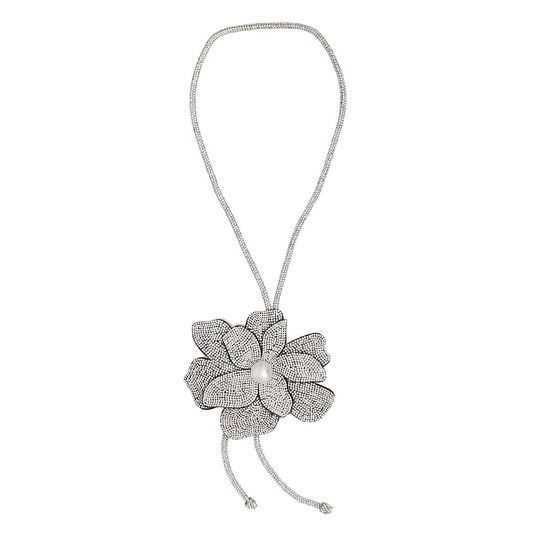 Long Y Brilliant Clear Blooming Flower Necklace
