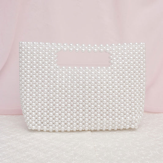 Clutch Vintage White Pearl Cut Out Handle Bag