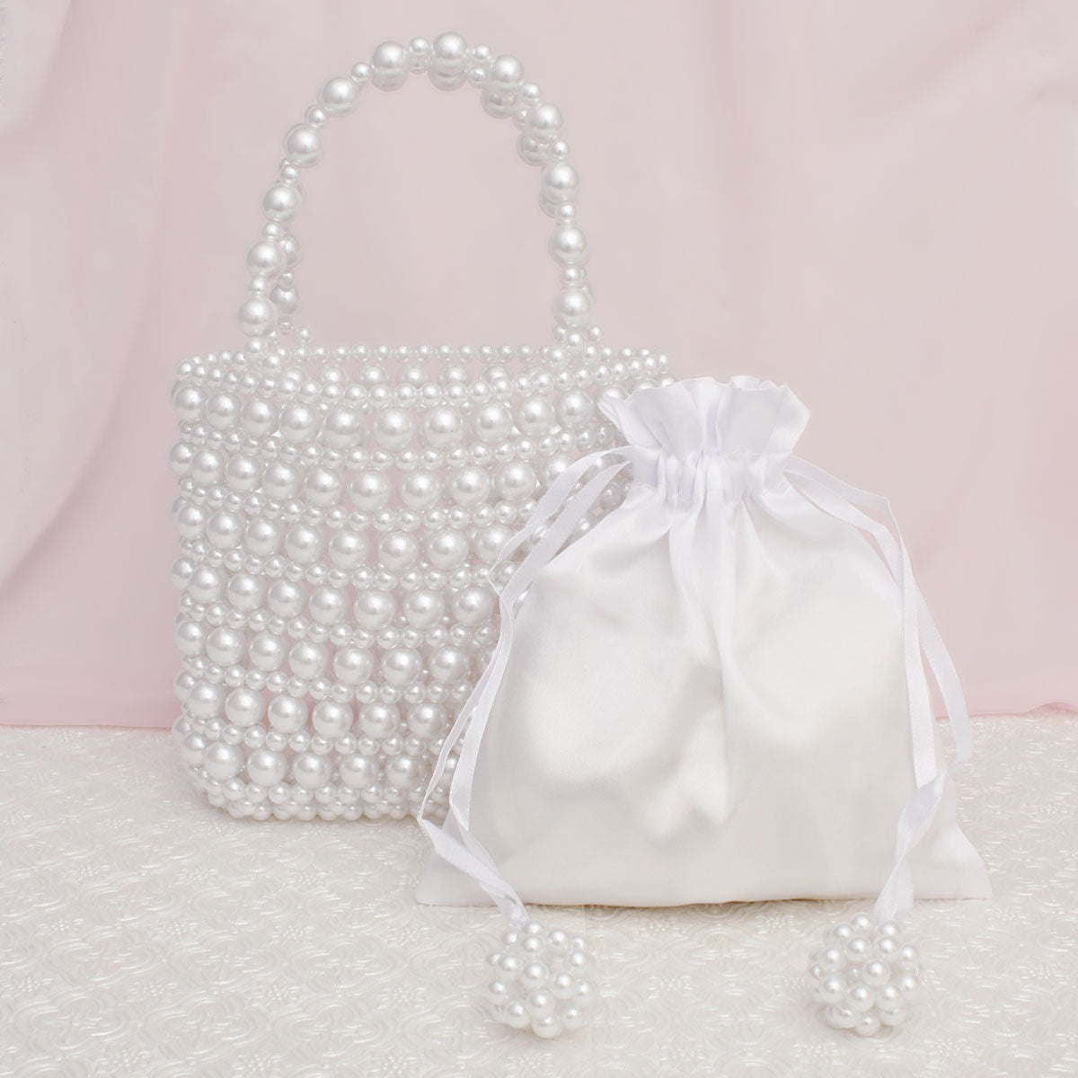 Top Handle Vintage Woven White Pearl Crossbody Bag