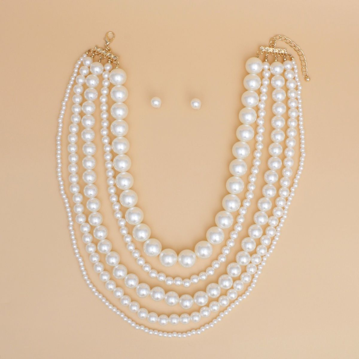 Pearl Cream 5 Strand Chunky Layered Necklace