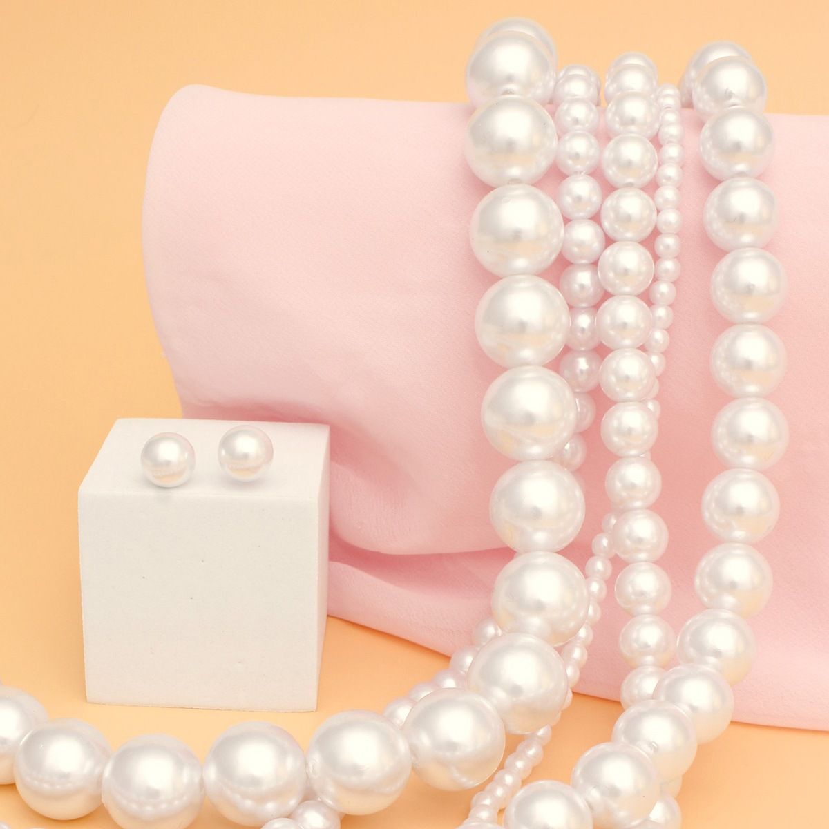 Pearl Cream 5 Strand Chunky Layered Necklace