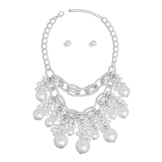 Bib Dreamy Drop White Pearl Silver Chain Necklace