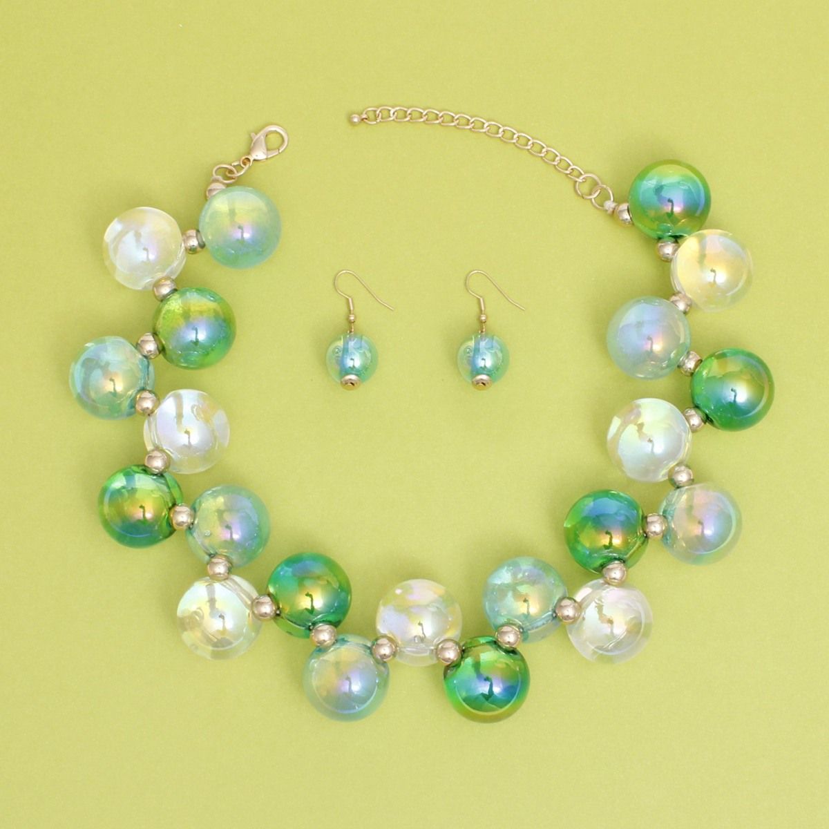 Necklace Blue Green Iridescent Bubble Ball Bead