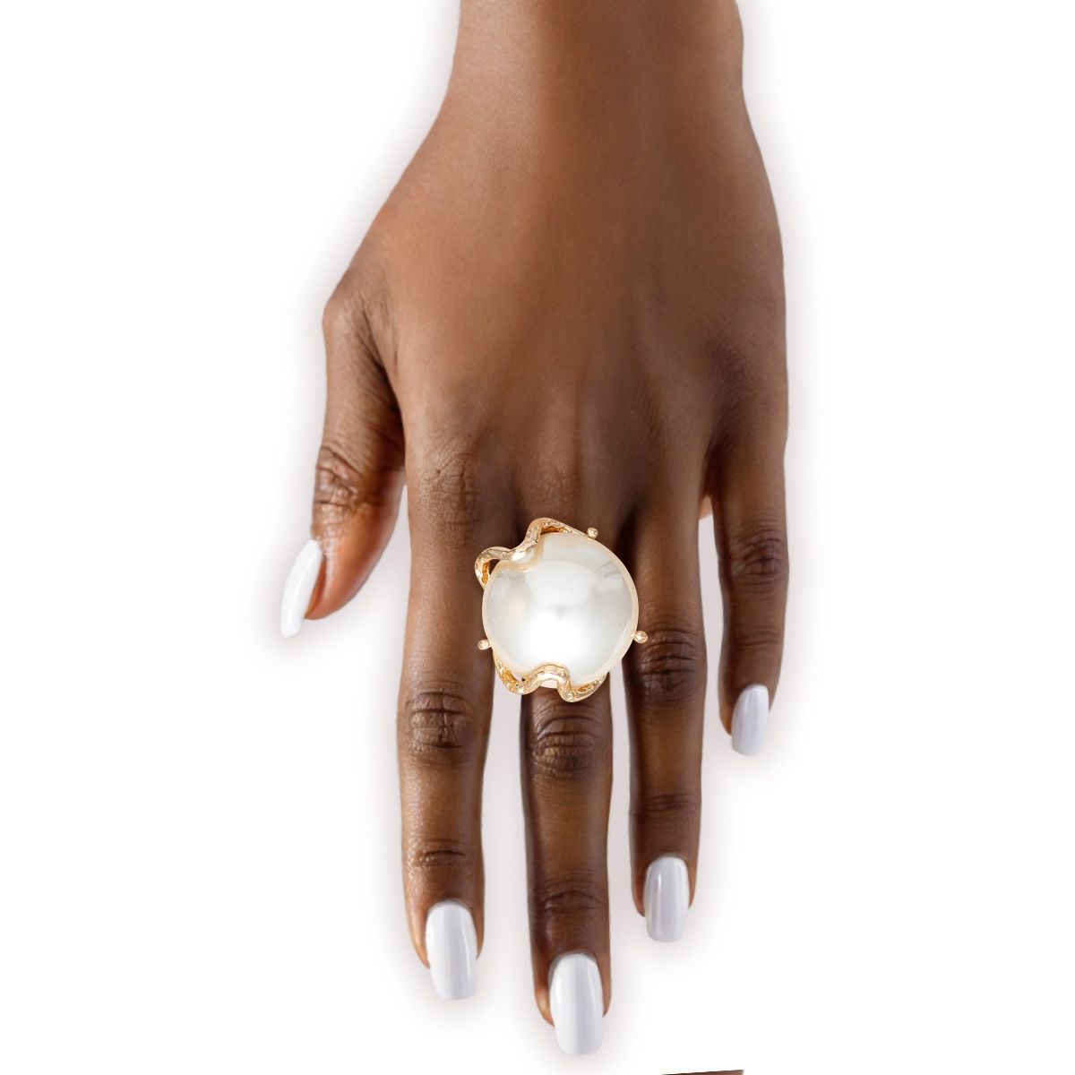 Cocktail Cream Power Pearl Gold Stretch Ring