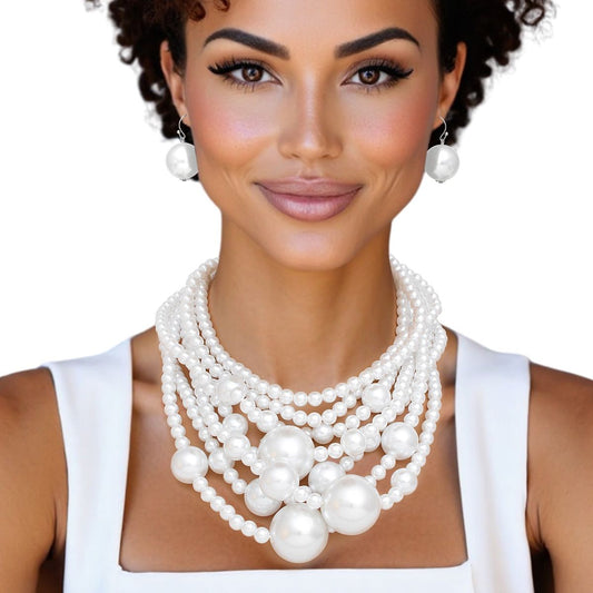 Pearl White Old Hollywood Layered Chunky Necklace