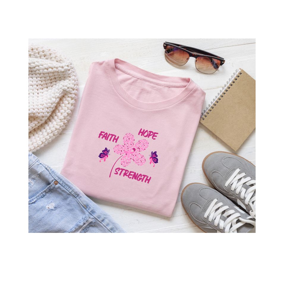 FAITH, HOPE, STRENGTH Breast Cancer Awareness T-Shirt
