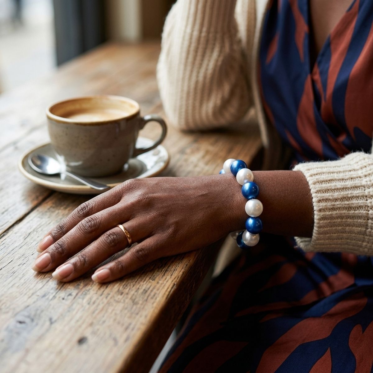 Blue and White Pearl 15mm Stretch Bracelet ZPB
