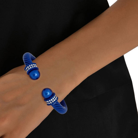 ZPB 2Pcs Blue White Thick Cable Classic Bangles