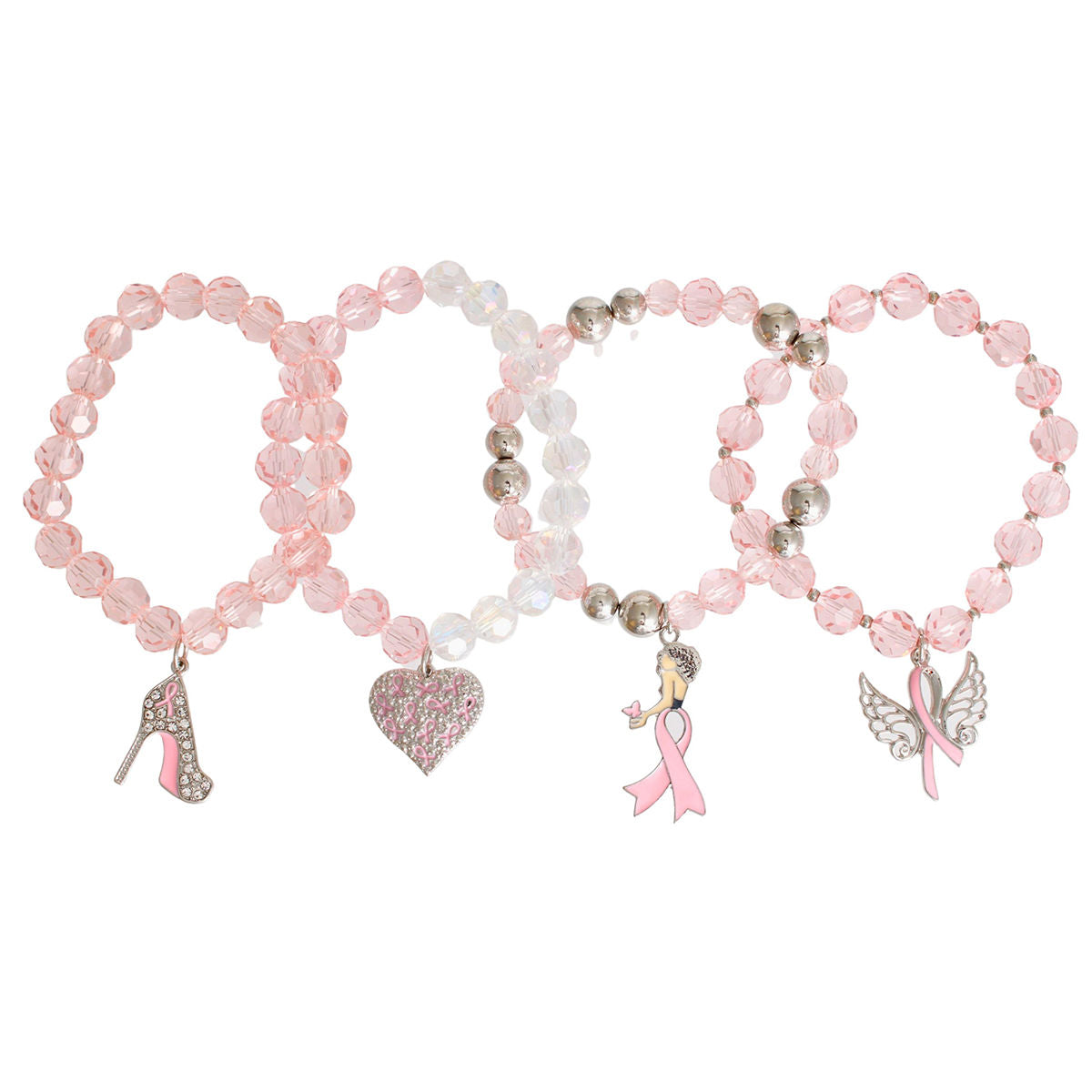 Breast Cancer Light Pink Glass Bead Angel 4 Pc Bracelets