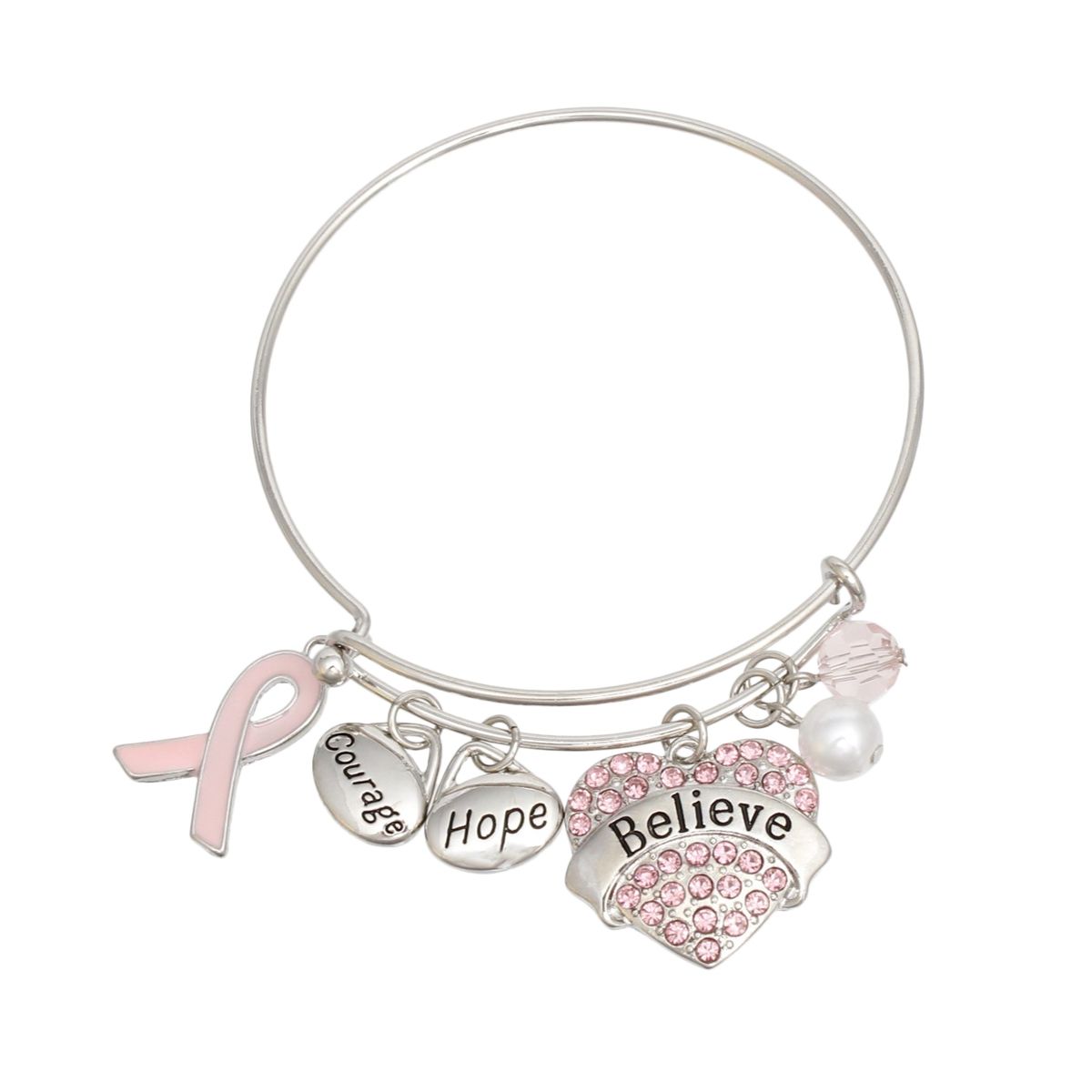 Breast Cancer Silver Wire Light Pink Believe Bangle