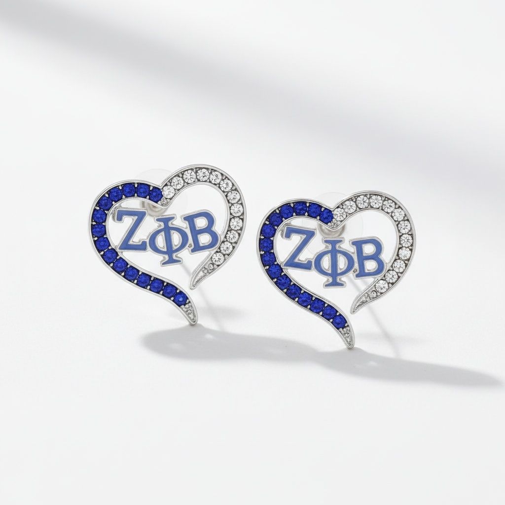 ZPB Sorority Heart Blue Clear Bling Stud Earrings