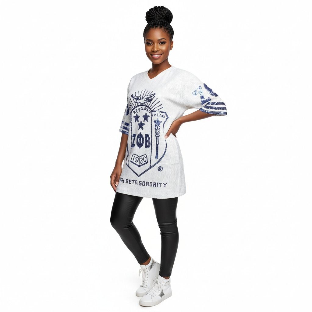 ZPB Sorority White Sequin Jersey Shirt for Women