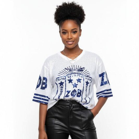 ZPB Sorority White Sequin Jersey Shirt for Women