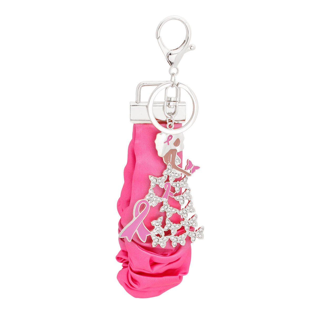 Breast Cancer Silver Pink Wristlet Butterfly Keychain