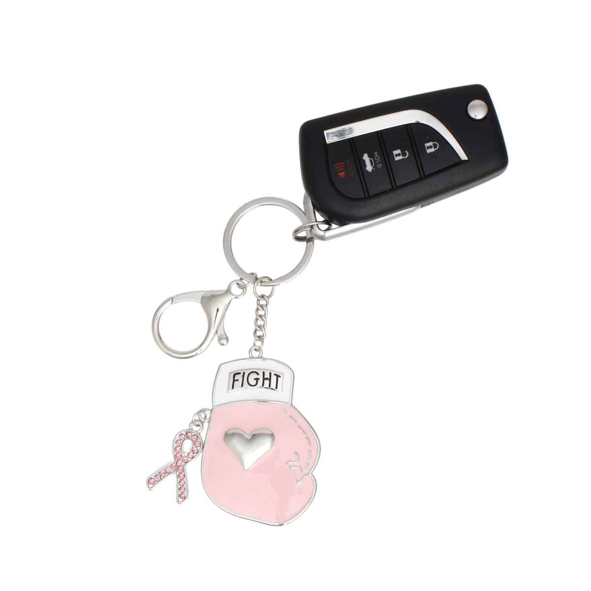 Breast Cancer Keychain Silver Light Pink Glove