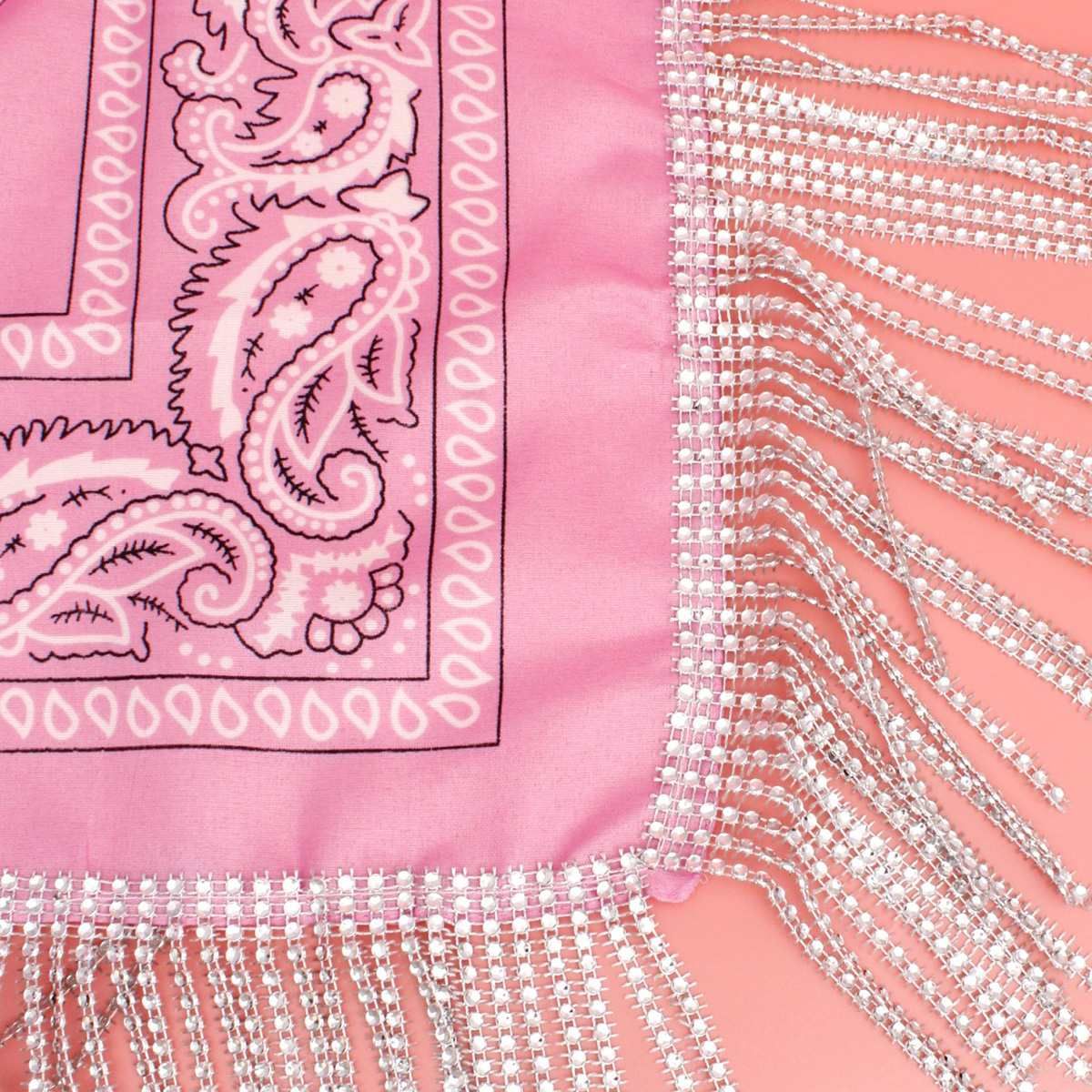 Pink and White Bandana Bling Fringe Necklace
