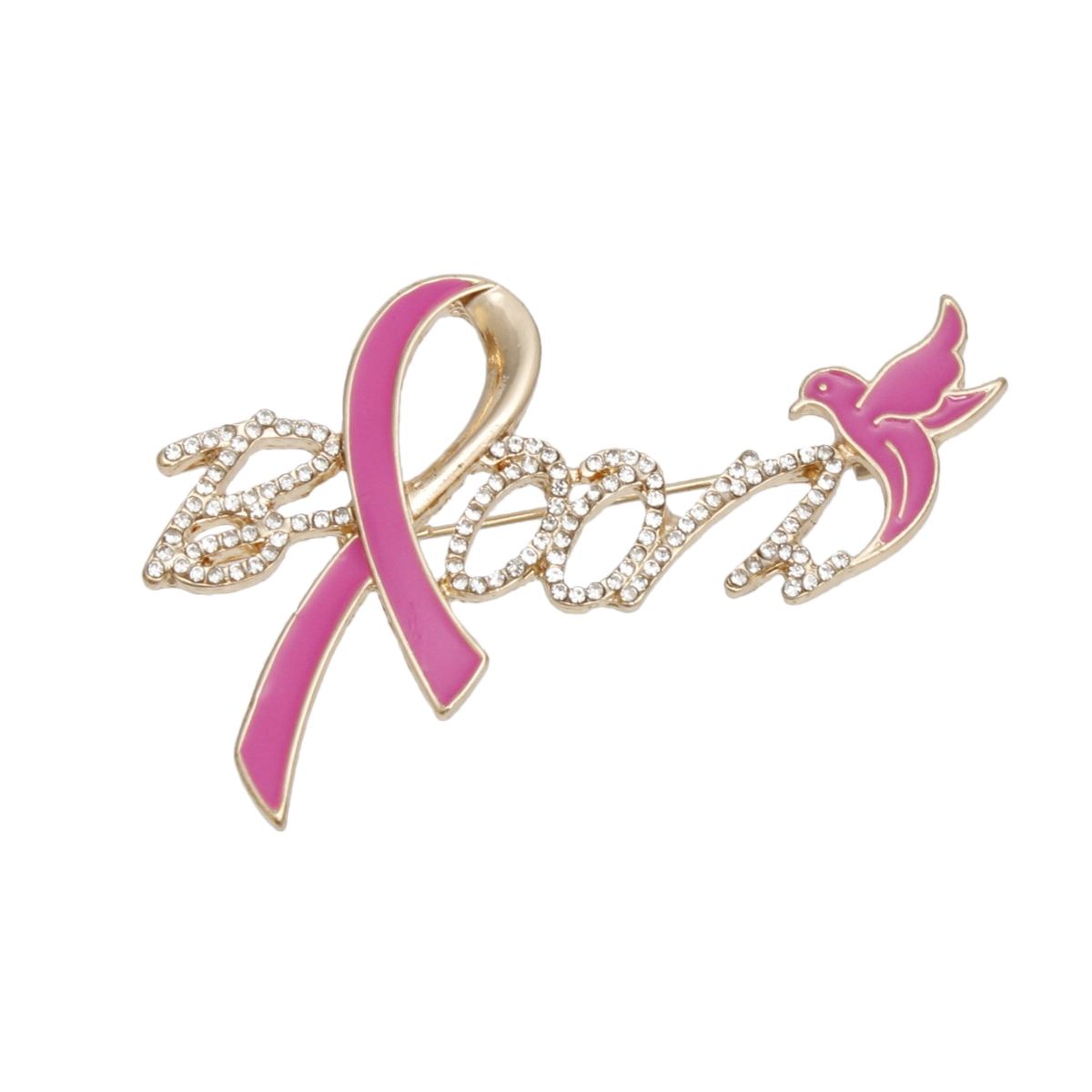 Breast Cancer Gold Bloom Pink Ribbon Brooch Pin