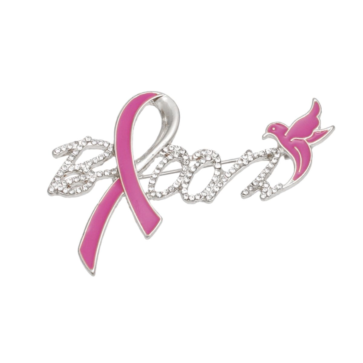 Breast Cancer Silver Bloom Pink Ribbon Brooch Pin