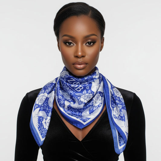 ZPB Blue and White Dove Square Sorority Scarf
