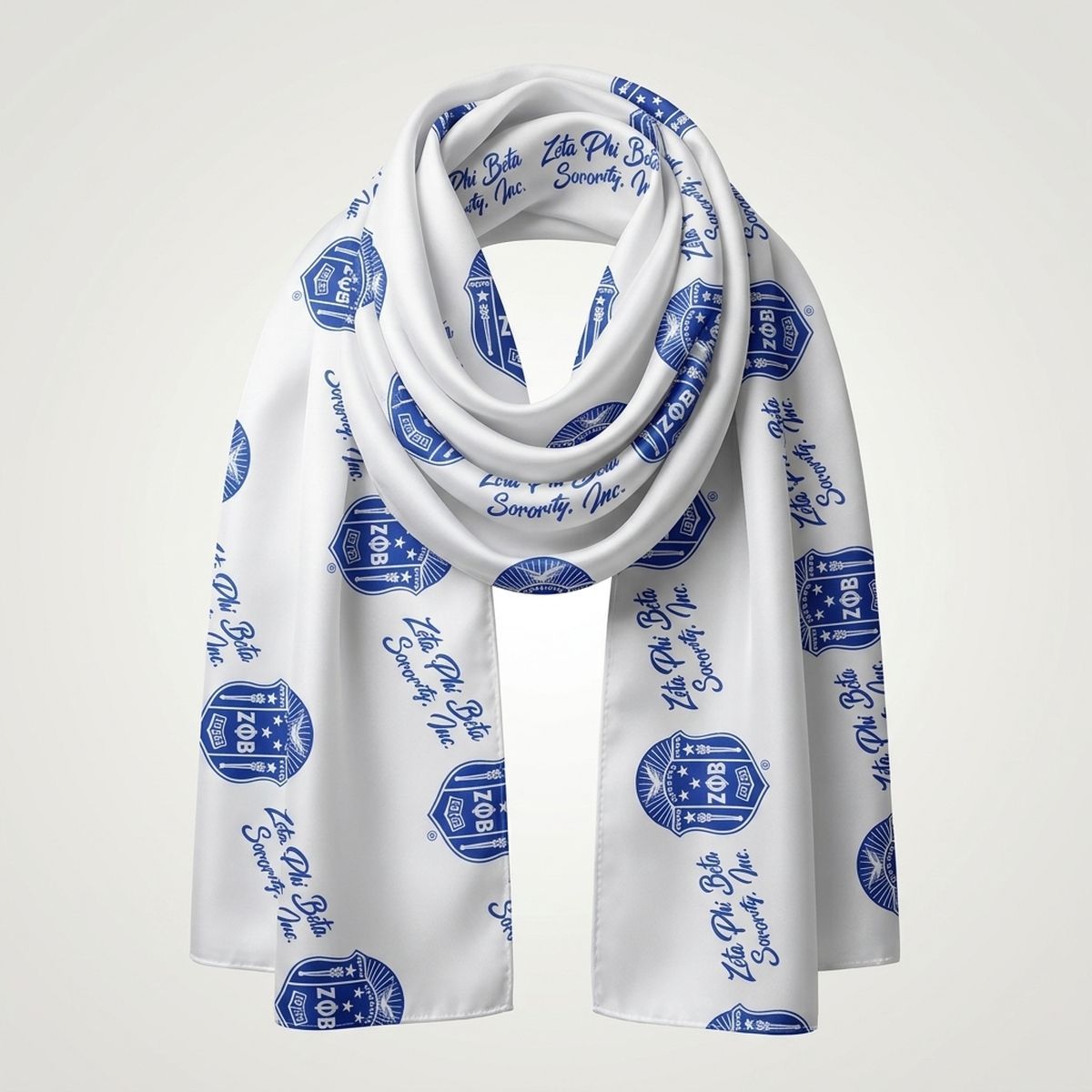 ZPB Long White and Blue Shield Rectangle Scarf