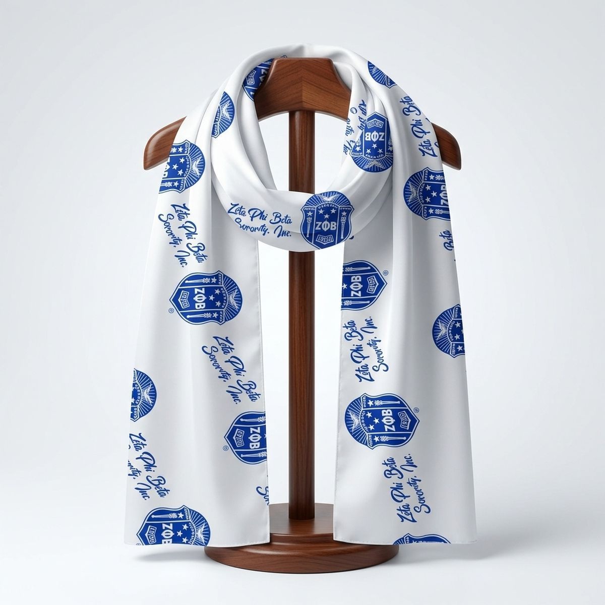 ZPB Long White and Blue Shield Rectangle Scarf