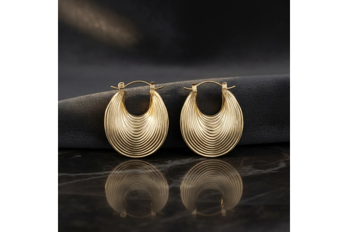 Hoop Stripped gold Saddle Shaped Earrings