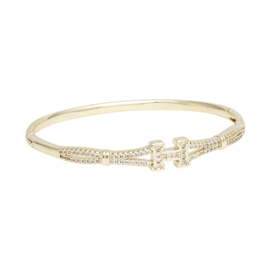 Bangle Sleek Timeless Luxe H Pave Gold Bracelet