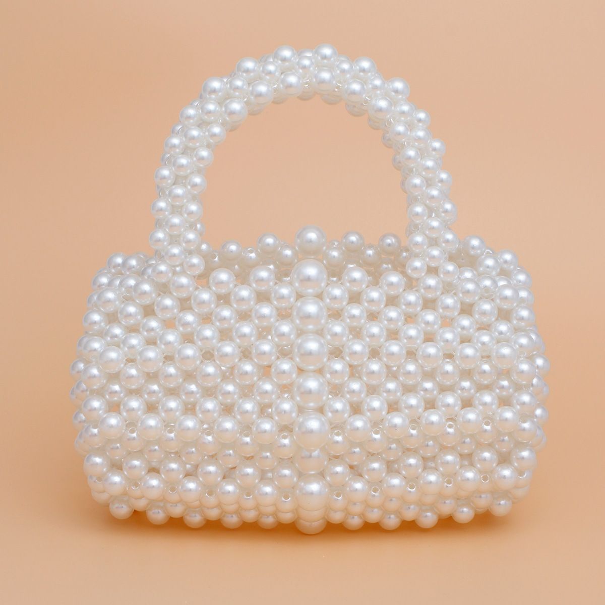 Barrel Bag Luminous Cream Pearl Woven Handbag