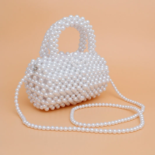 Barrel Bag Luminous White Pearl Woven Handbag