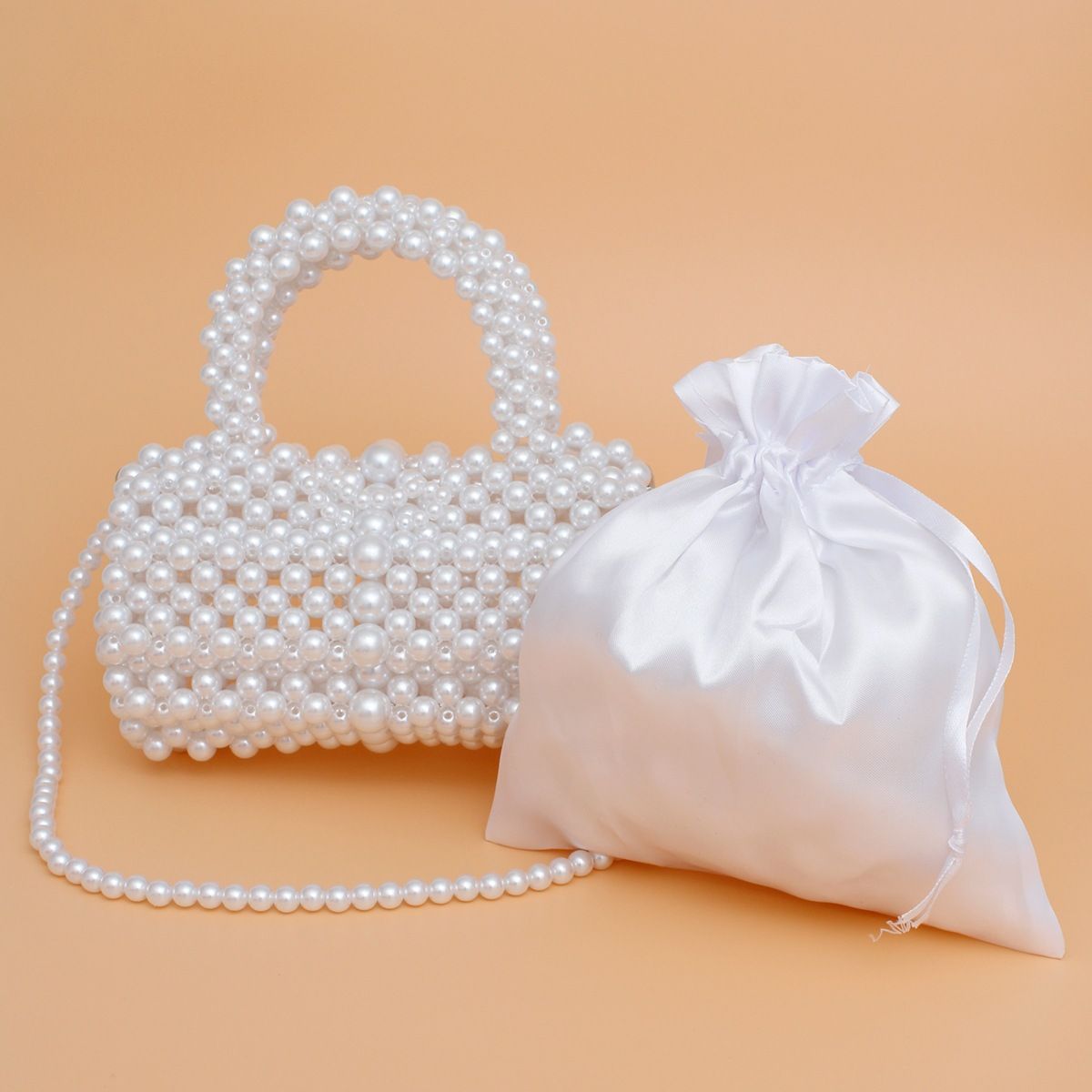 Barrel Bag Luminous White Pearl Woven Handbag