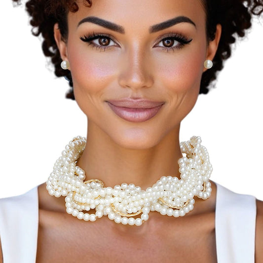 Choker Cream Woven Gold Ring Collar Necklace