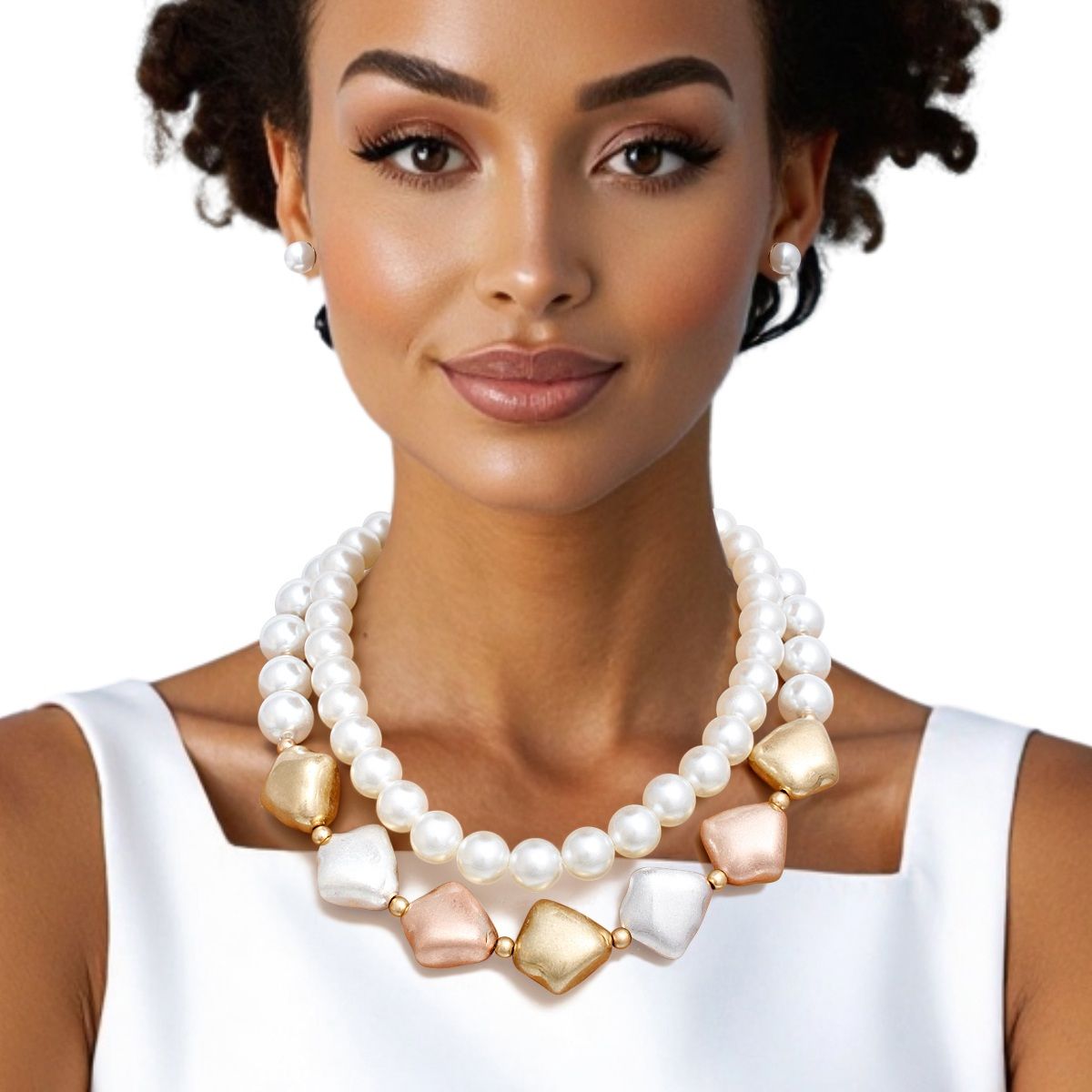 Layered Matte Multi Chunky Vintage Pearl Necklace