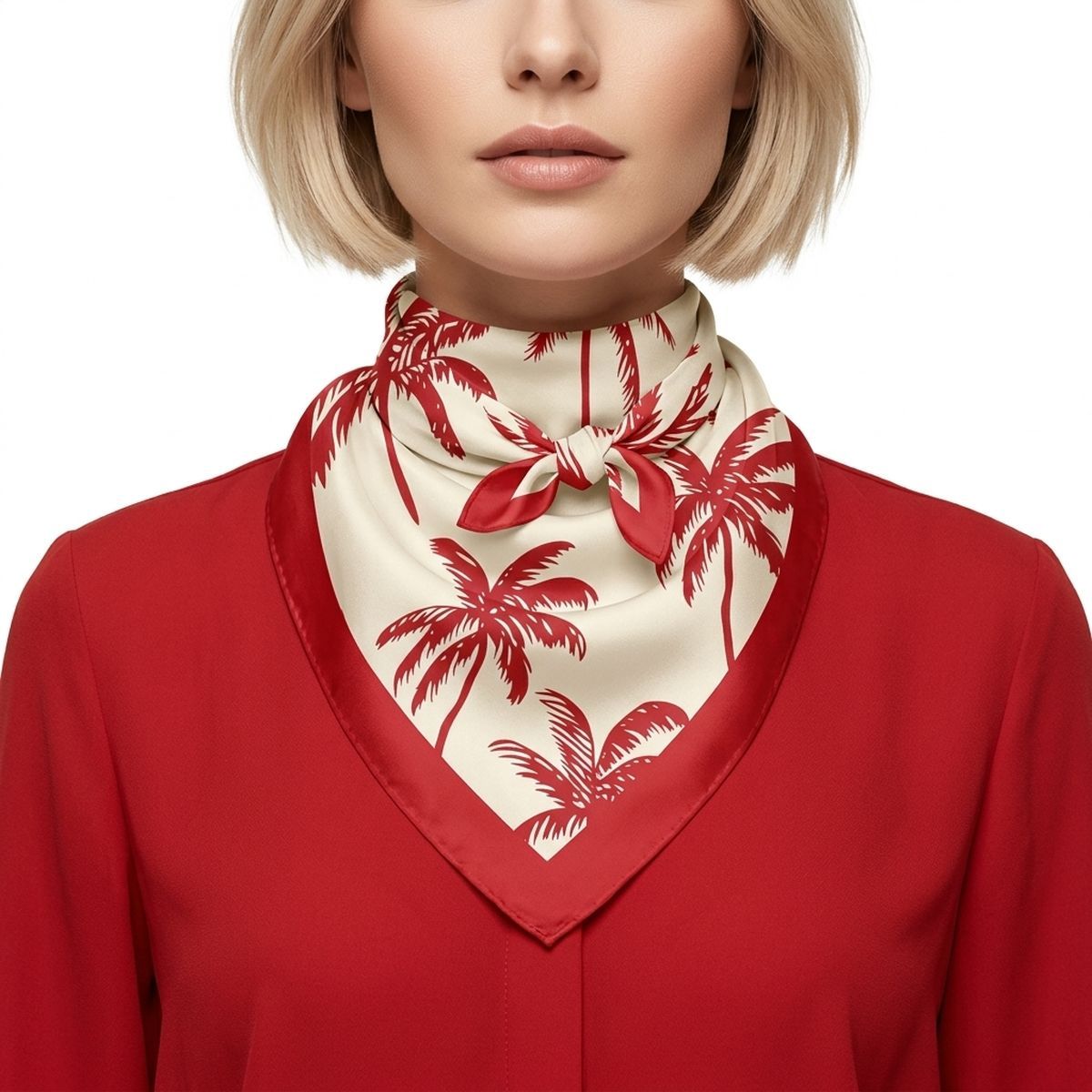 Silky Square Red Palm Tree Print Fashion Scarf