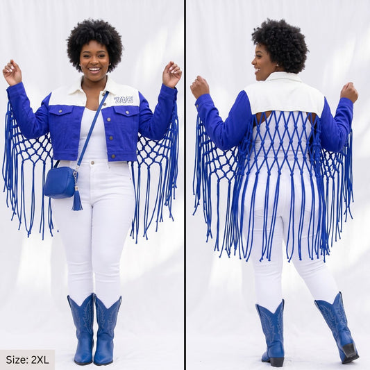 ZPB Apparel 2XL Blue White Denim Fringe Jacket