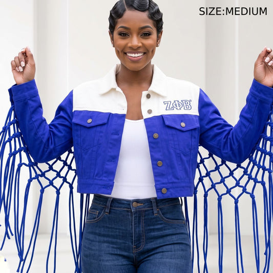 ZPB Apparel Medium Blue White Denim Fringe Jacket