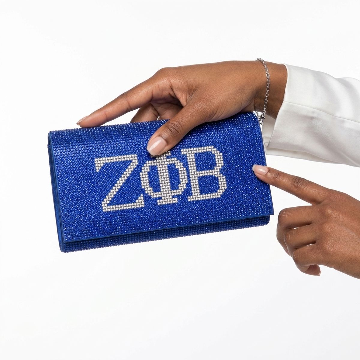 ZPB Blue and Clear Rhinestone Flap Snap Clutch Bag