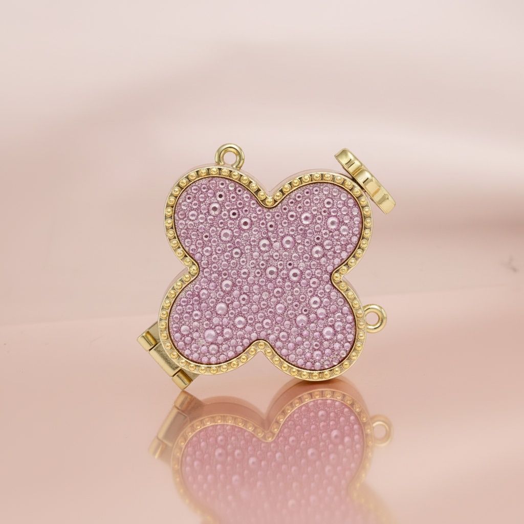 Mini Pink Quatrefoil Sparkle Crossbody Compact