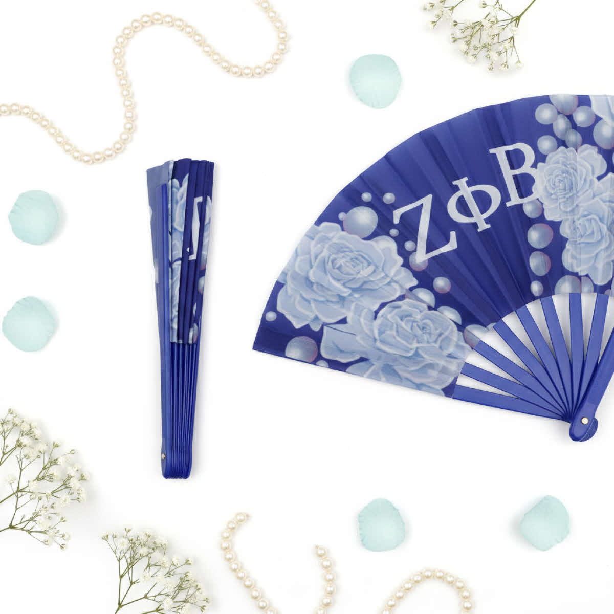 ZPB Sorority Large Floral Pearl Print Fabric Fan