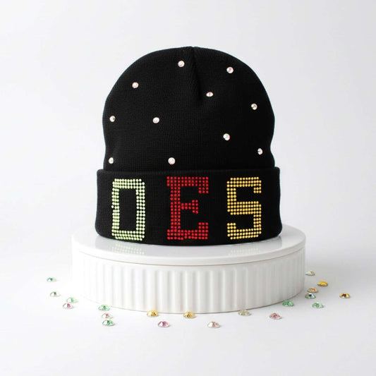 OES Sorority Pride Black Bling Winter Beanie Hat