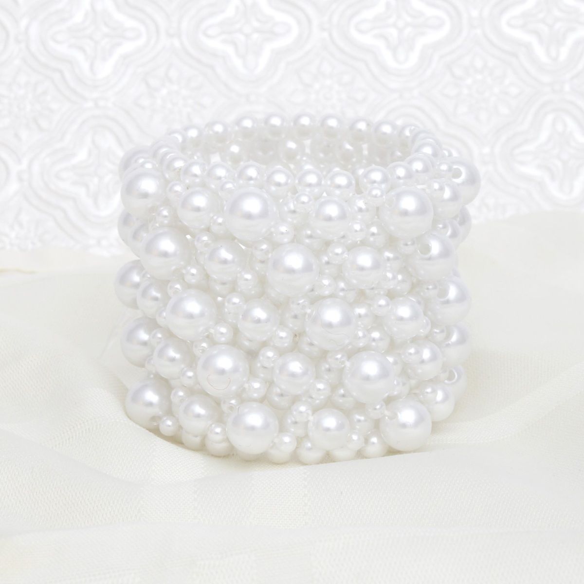Pearl White Varying Size Woven Band Bracelet