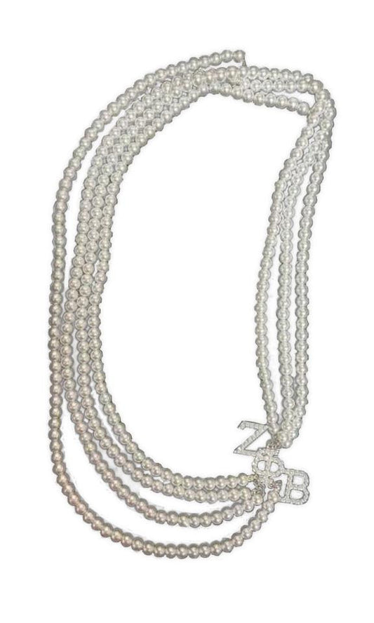 Zeta Phi Beta Greek Letter 4 strand pearl necklace